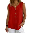 thumbnail image 2 of LEKODE Linen Tank Tops for Women Button Tank Tops V Neck T Shirts Loose Tank Tops Gauze Shirts Tunics Tops Going Out Tops Solid Tops Cute Tops Basic Tops Basic Sleeveless Shirts Cute Red L, 2 of 9