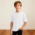 thumbnail image 5 of OGLCCG Boys Waffle Henley Shirts Short Sleeve Button up Crewneck T-Shirts Summer Solid Color Knit Basic Tees Tops for Kids 4-14 Years, 5 of 7
