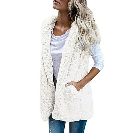 Womens Vest Winter Warm Hoodie Outwear Casual Coat Sherpa Jacket