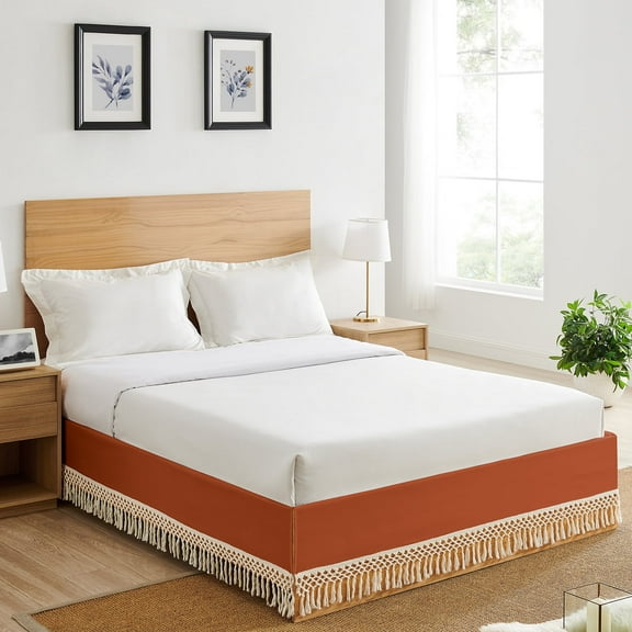 Sweet Jojo Designs Boho Floral Wildflower Solid Rust Orange Girl Queen Size Bed Skirt