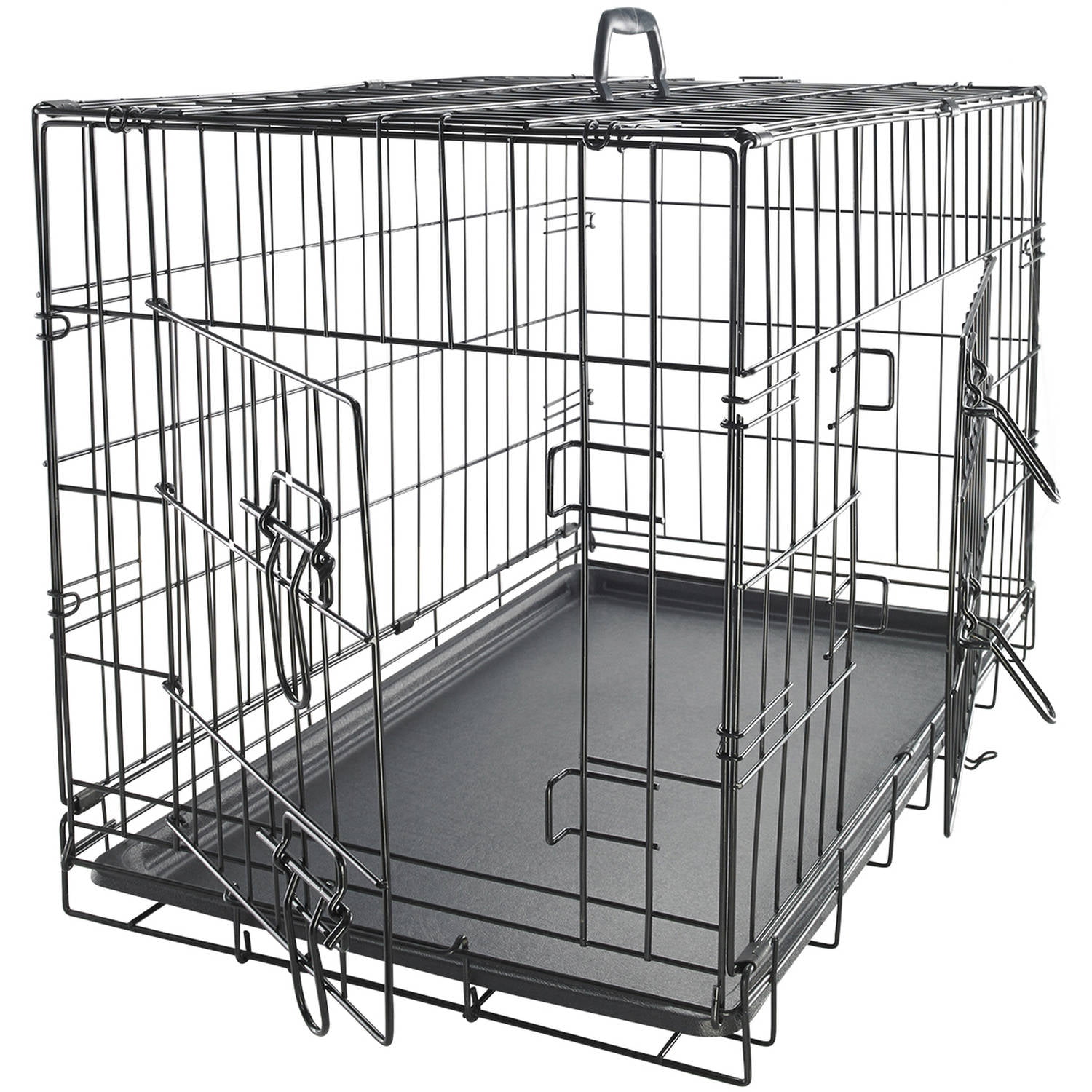 Indoor/ Outdoor PAWOLOGY Wire Dog Crate Large w/ Divider Double Door,Heavy Duty Collapsible and Portable Folding Metal Kennel Removable Tray