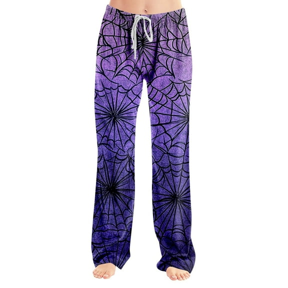 LHVUOA Halloween Lounge Pants for Women Comfy Cute Halloween Print Pajama Lounge Pants Casual Elastic Waist Pajama Pants