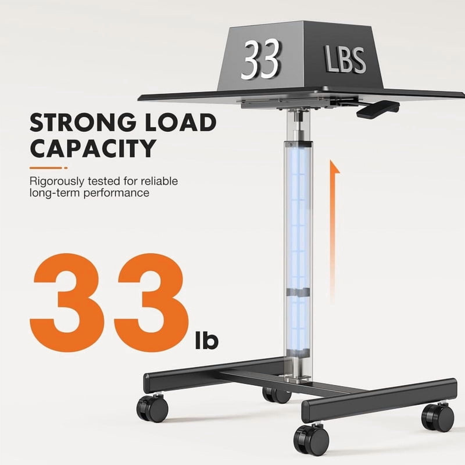 Kelno Mobile Standing Desk Adjustable Height Laptop Desk with Lockable Wheels, Black