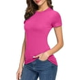 thumbnail image 5 of Women's Basic Crew Neck Tee – Soft Breathable Cotton Short Sleeve Shirt, Oversized Casual T-Shirt | Yubnlvae | Womens Basic Solid Color Crew Neck Short Sleeve Long Tee (Hot Pink | L), 5 of 6