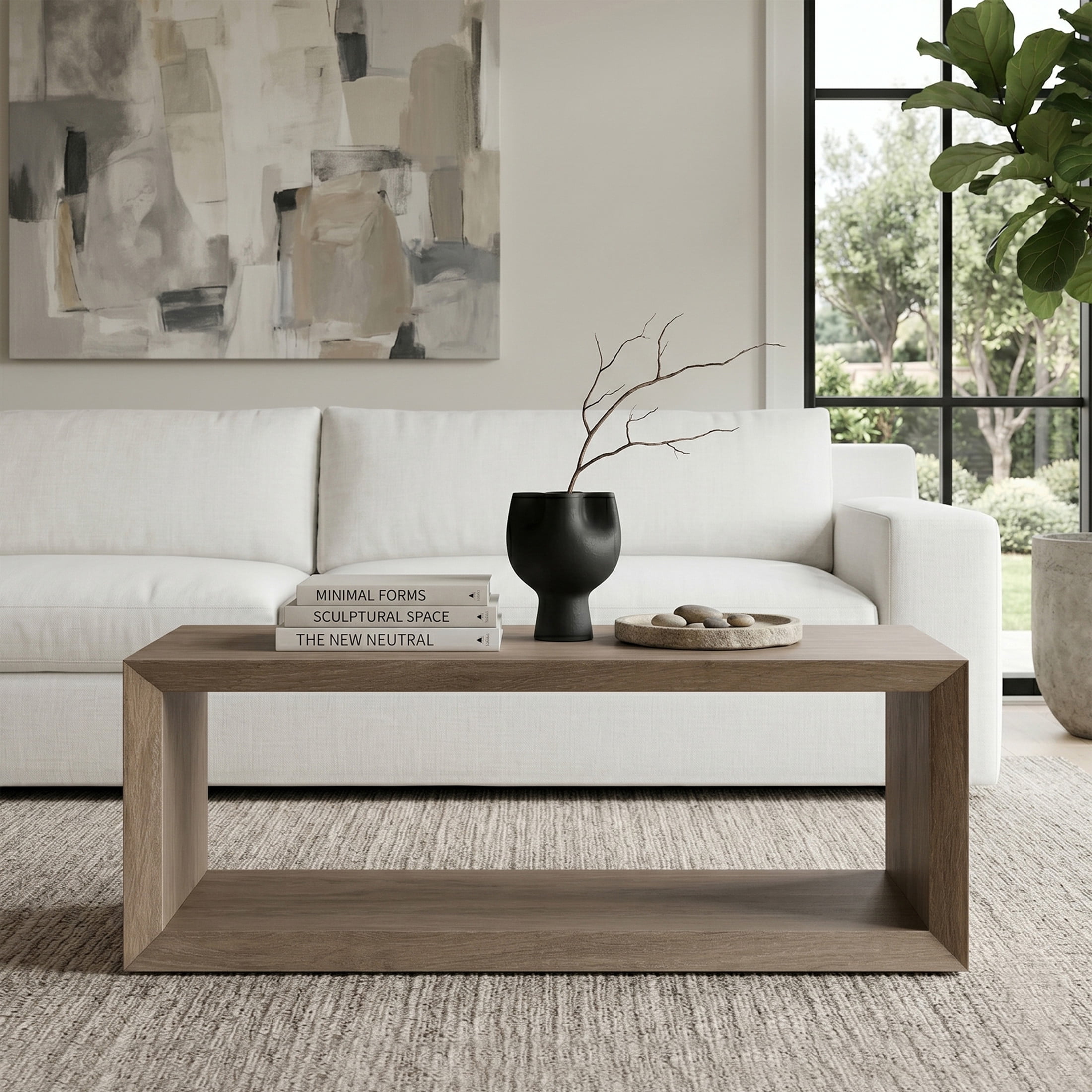 Evelyn&Zoe Osmond Storage Medium Density Fiberboard Coffee Table, Antiqued Gray Oak