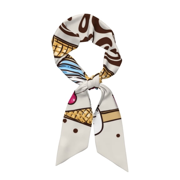 Xecao Ice Cream Pattern Large Satin Head Scarf - Satin Hair Scarves Silk Bandana Scarf Headscarf Silk Feeling Scarf for Women