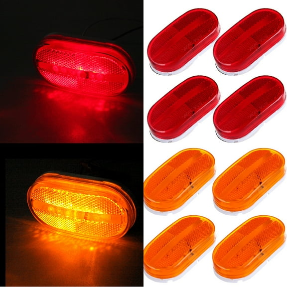 Scitoo 4 Red 4 Amber Universal Waterproof 12V Oval side marker lights Clearance Lamp Trailer Camper 6Led/pc fit RV Trailer Truck Camper