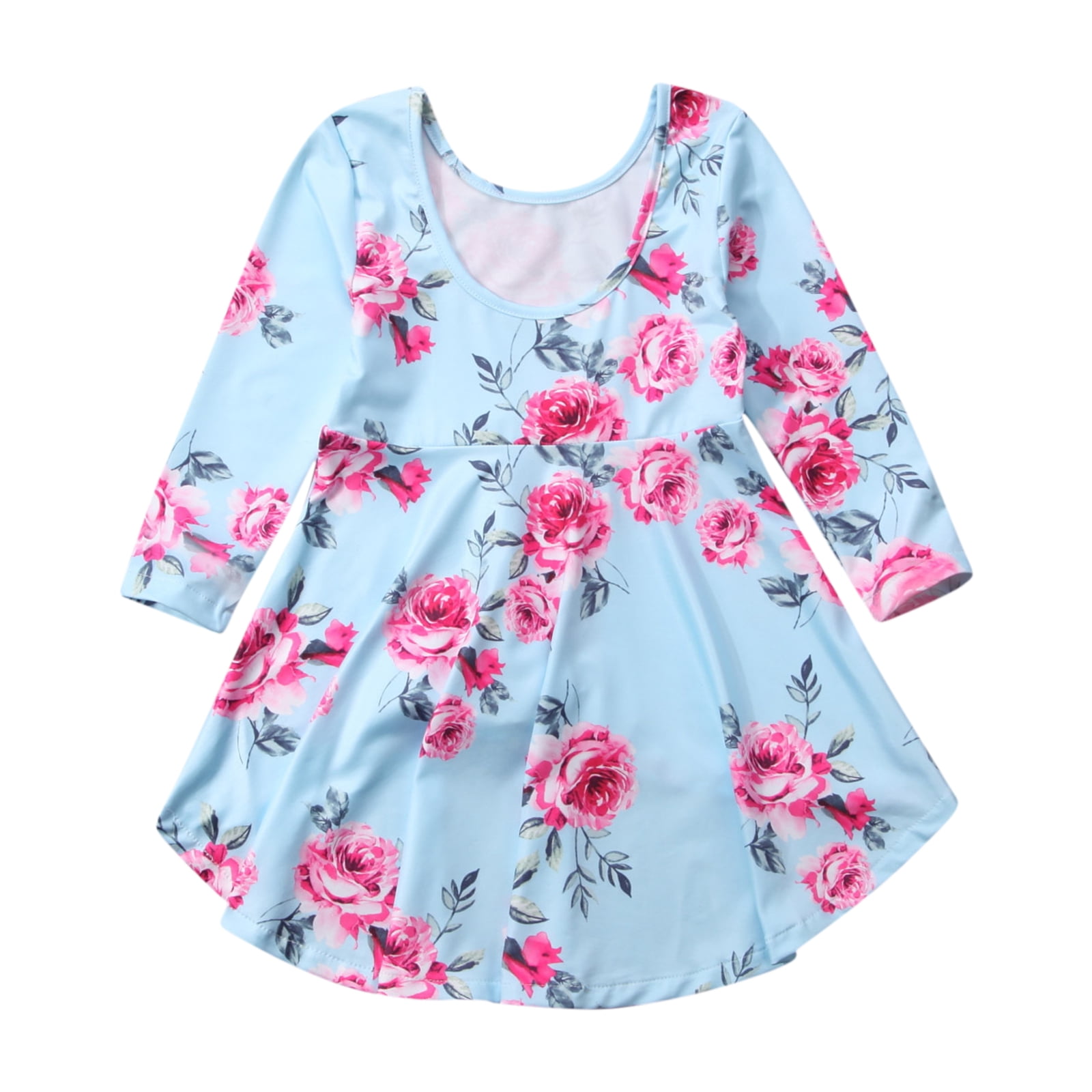 Binpure Infant Casual Style Dress Baby Girl Flower Pattern Long Sleeve Round Neck Irregular One Piece Walmart Com