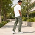 thumbnail image 5 of Men's Multi Pocket Work Pants Straight Leg Drawstring Waist Loose Fit Outdoor Hiking Breathable Cargo Trousers, 5XL, 5 of 5