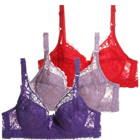 Pavied Push Up Bra Plus Size Bra Women s 3PC Bra Casual And Fashionable Large Size Bra Thin Sponge Gathering Underwear Lace Bra Balconette Bras Seamless Bras Purple 2 85B