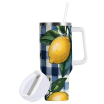 Yayeee 40oz Double-Wall Insulated Stainless Steel Tumbler with Handle Bottle, Cartoon Beige Lemon