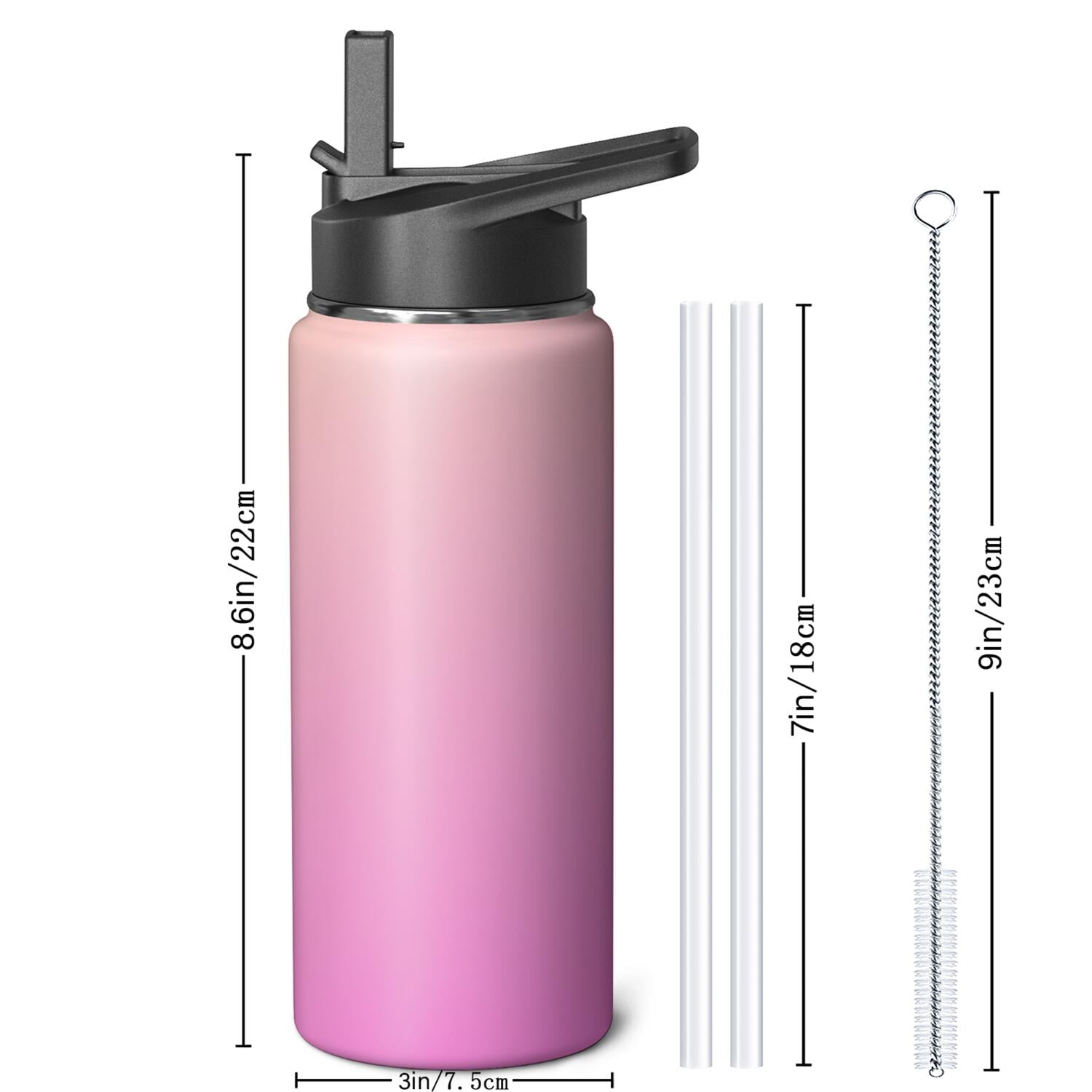 18oz Insulated Water Bottle with Straw & Cleaning Brush, Wide Mouth Stainless Steel Flask, Gradient Print