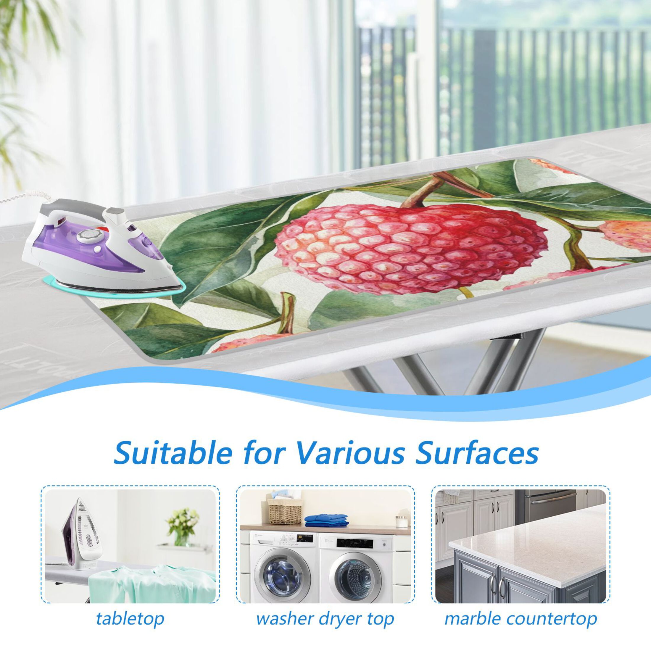 Litchi Leaves Watercolor Ironing Mat Blanket Portable Travel Ironing Pad Heat Resistant Pad 47.2" x 27.6”