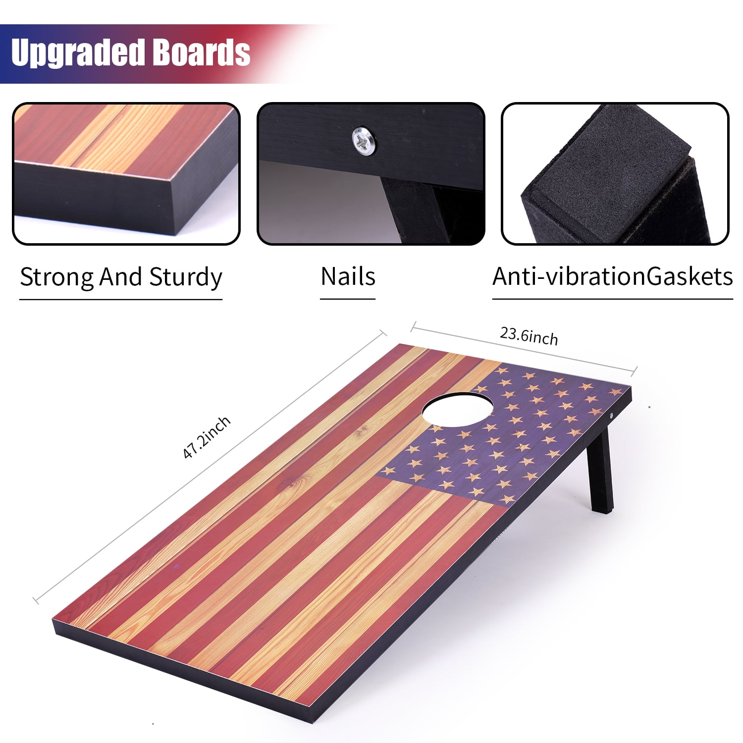 Cometoss Cornhole Set Corn Holes Outdoor Game 4' x 2' Cornhole Boards Bean Bag Toss Game Outdoor for Family Lawn Beach Outside Activities,Include 8 Bean Bag 1 Carrying Bag 47.2x23.6 Inch America Flag