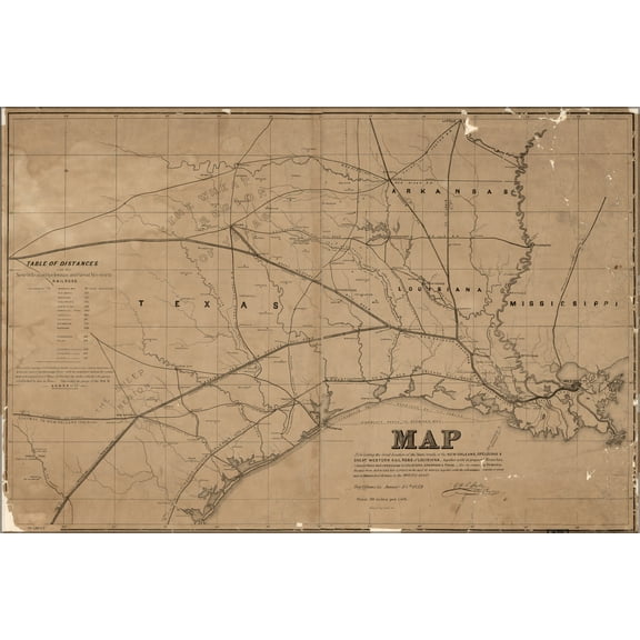 24"x36" Gallery Poster, Map New Orleans Railroad of Louisiana 1859
