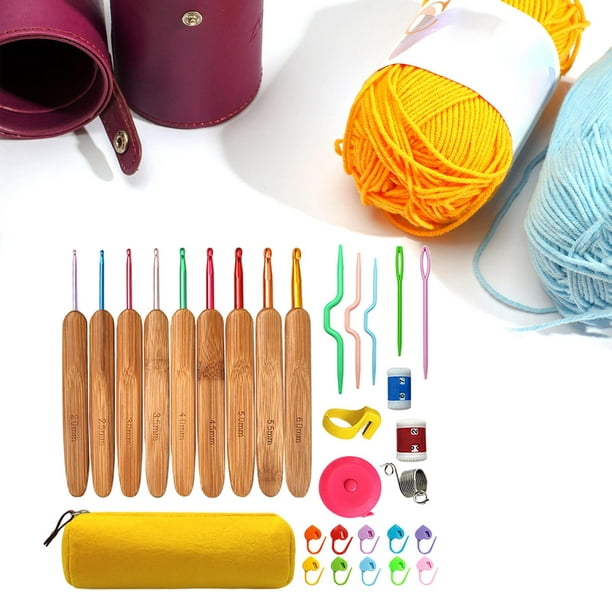 Bamboo Crochet Hooks Set, Crochet Hooks Ergonomic Yarn Knitting Tools Set  Crochet Sewing Weave Tools 