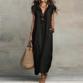 thumbnail image 2 of longantii Summer Dresses for Women 2026 Sleeveless V Neck Ruffle Cap Sleeve Long Dress with Pockets Beach Vacation Outfits Black M, 2 of 5