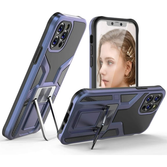 Compatible with iPhone 12 Pro Case, Ring Kickstand Phone Case Heavy Duty Military Grade Drop Proof Cover for iPhone 12 Pro,Blue