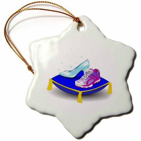 Image of 3drose Running Shoe Princess Glass Slipper On Pillow Multi-Color Porcelain Holiday Decorative Accent Snowflake Ornament 3