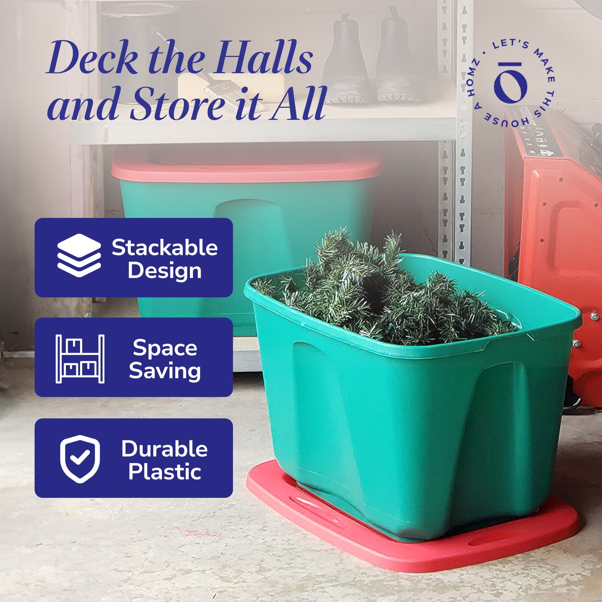 HOMZ 18 Gallon Heavy Duty Plastic Storage Tote Bins with Lids