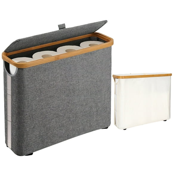 FT HITA Cesta de Almacenamiento de Papel Higiénico con Tapa y Asa para Baño, Soporte de Almacenamiento de Papel Higiénico Plegable con Capacidad para 9 a 12 Rollos, Soporte de Papel Higiénico Independiente Transparente en los Lados