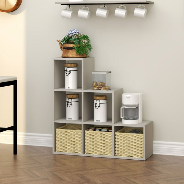 StairStep 6Cube Cube Storage Organizer, Bookshelf, Gray Finish