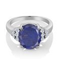 thumbnail image 2 of Gem Stone King 925 Sterling Silver Ring Oval Blue Lapis and Moissanite (4.38 Cttw, Size 8), 2 of 4