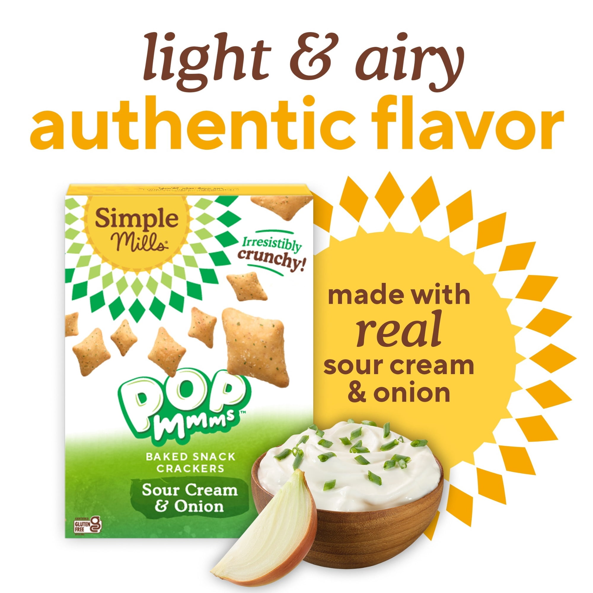 (6 pack) Simple Mills Pop Mmms Sour Cream and Onion Baked Snack Crackers, 4 oz
