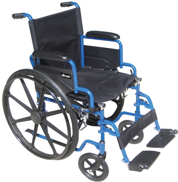 Drive Medical Blue Streak Wheelchair with Flipback Desk Arms, Elevating Leg Rests, 18" Seat, Steel Frame