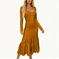 thumbnail image 6 of Women's Maxi Dress Long Dress Long Sleeve Western Style Button Front Gathered Detail Sexy Dress for Spring Fall,Earthy Yellow,M, 6 of 6