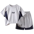 thumbnail image 5 of Amidoa Boys Summer Outfits 2 Piece Cute Short Sleeve Top and Casual Shorts Kids Clothing Sets Gray Size 6, 5 of 9