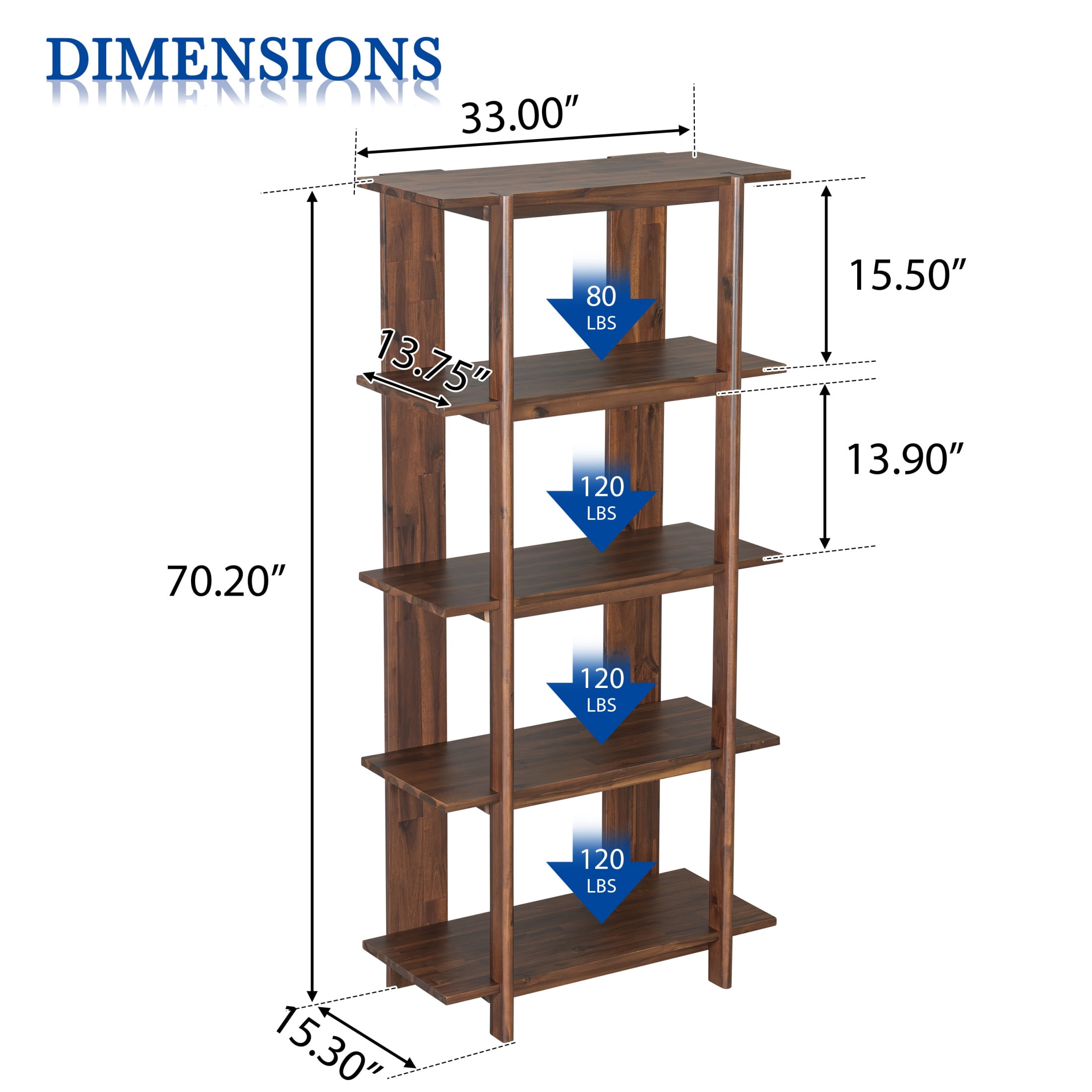 Christopher Knight Home 4-Tier Open Bookcase, 70.2" Solid Acacia Wood Modern Display Bookshelf, Walnut Finish