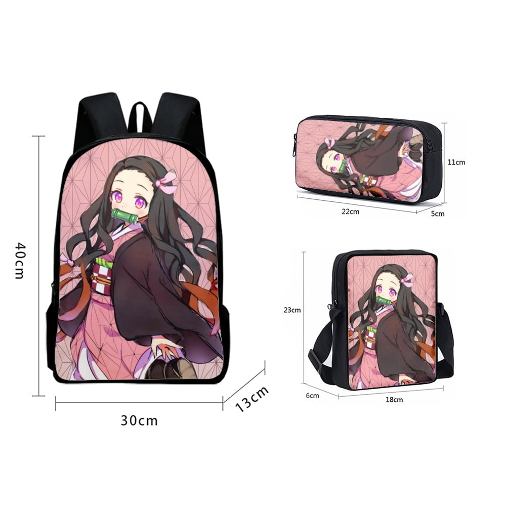 3Pcs/Set Anime Laptop Schoolbag Slant Demon Slayer Backpack Creative Super  Anime 3D Printed+Shoulder Bags with Pencil Case Back to School Gifts 