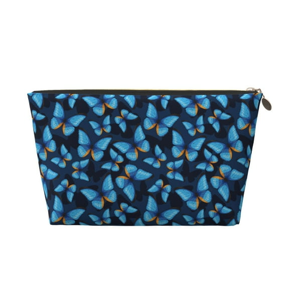 Picia Blue Butterfly Printed Leather Travel Toiletry Bag,Cosmetic Organizer, Makeup Travel Bag, Durable Travel Pouch, Compact Toiletry Bag, Travel Accessories