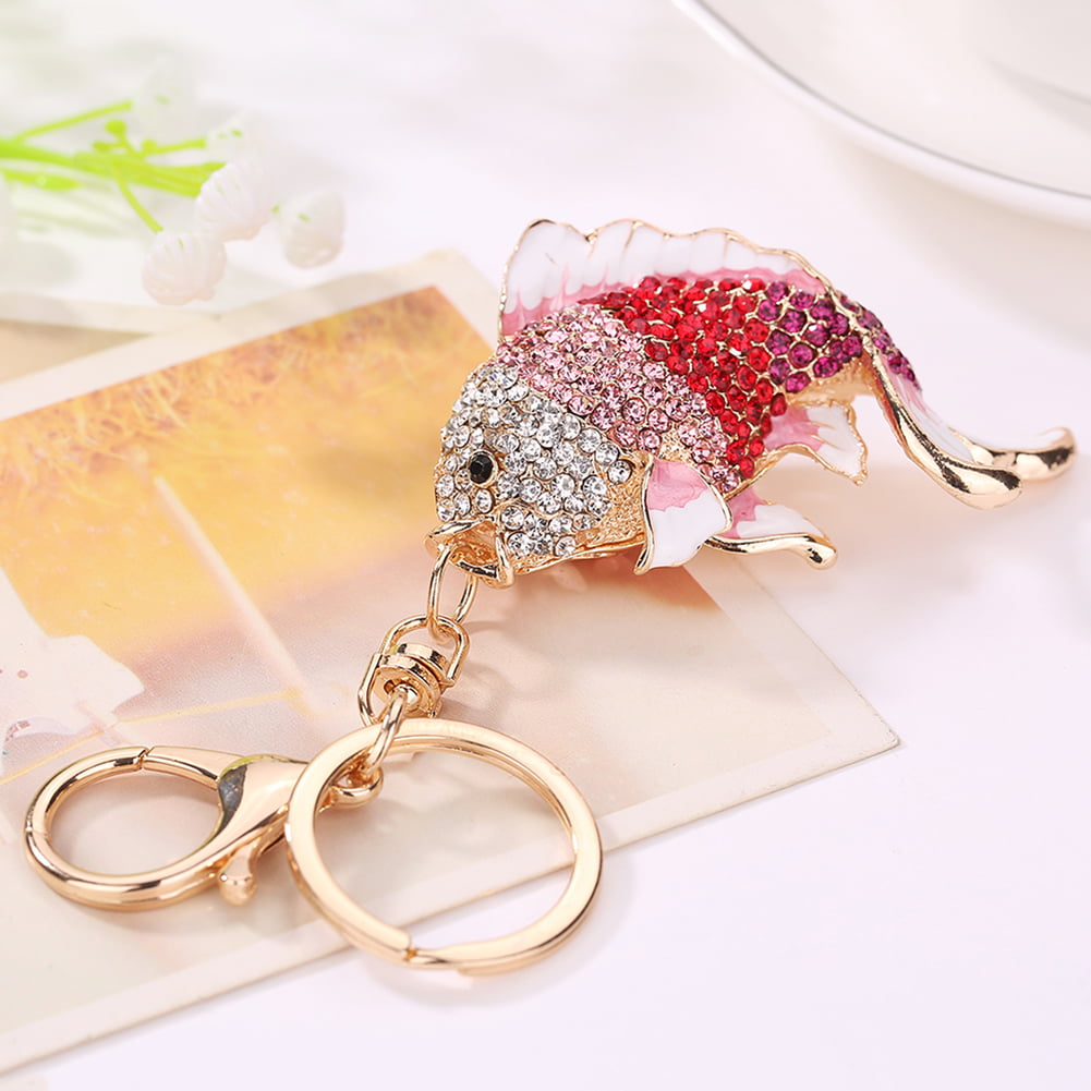 Red Goldfish Fish Rhinestone Jewelry Crystal Pendant Charm Purse Key Chain Gift 