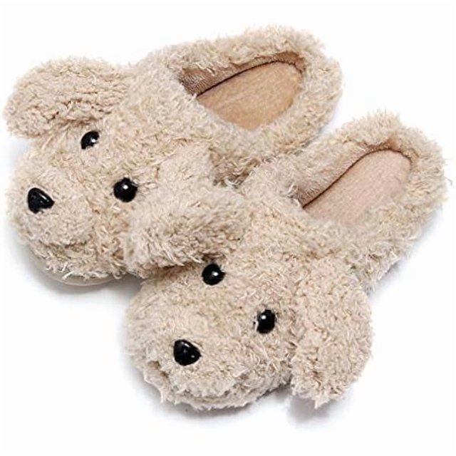 wonima44 Cut Puppy Teddy Animal Slippers For Women Men Girls Winter Bear Warm Memory Foam Cotton Home Soft Plush Fur Shoes Indoor Outdoor