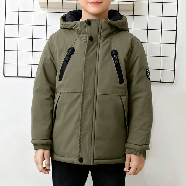 Parkas de manga larga, chaqueta con capucha y bolsillos para niños de tallas medianas y grandes, chaqueta tipo cárdigan.