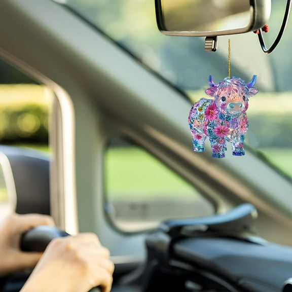 Vggrvlo Stained Glass Window Hanging Highland Cow Decor Suncatcher for Window Doors Home Decoration Gift for Women Light Catcher Sun Room Decor Village Style