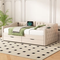 YINGYING Twin Size Daybed with Storage Drawers, Modern Upholstered Sofa Bed, No Box Spring Needed