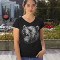 thumbnail image 4 of Roaring Grizzly Bear Women's V-Neck T-shirt Wild Animal Fierce Black and White Nature Wildlife Forest Predator Beast Tee, 4 of 7