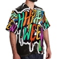 thumbnail image 2 of Halloween Font Men's Short Sleeve Printed Button Down Beach Shirt Casual Summer Unisex Tops with Spread Collar, 2 of 6