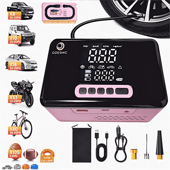 ODEGNC Cordless Tire Inflator Portable Air Compressor, 160PSI 7500mAh 12VDC Digital Air Pump for Car SUV Bike Tires