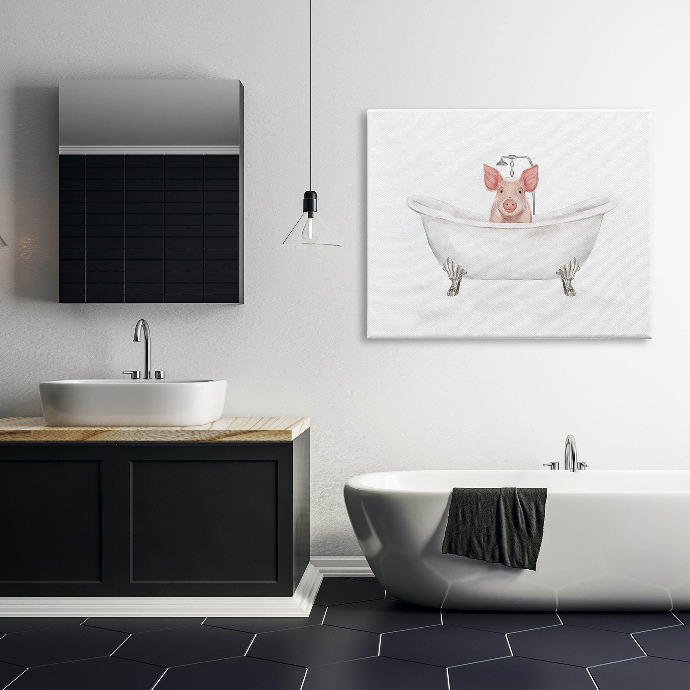 Country Pig Cute Bathtub Animals & Insects Graphic Art Gallery Wrapped Canvas Print Wall Art