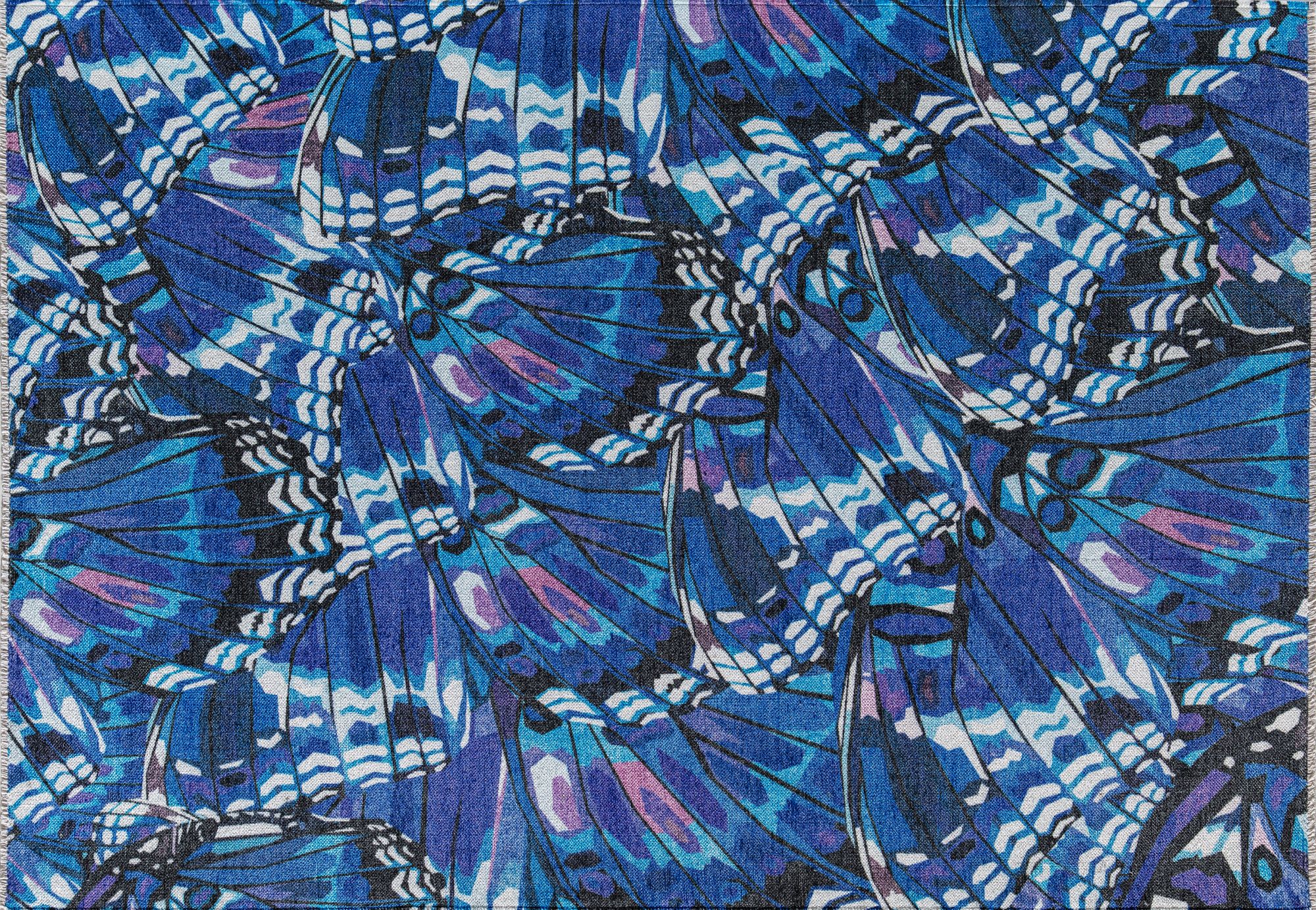 Elizabeth Sutton MI30B Morpho Blue Abstract Modern Blue Area Rug, 2'7" x 4'