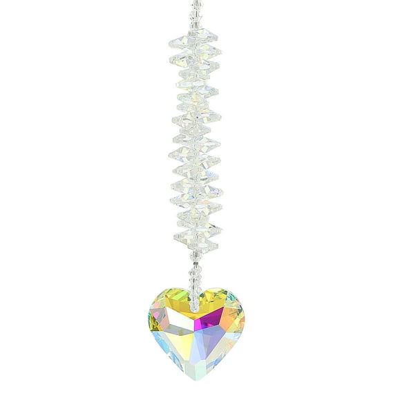 Hanging Crystal Suncatcher Prism with Heart Ball Beads AB-Color 1 Pcs