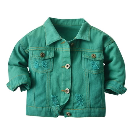 

EHTMSAK Toddler Child Boy Girl s Button Up Button Down Jacket Infant Baby Pockets Fall Winter Denim Coat Long Sleeve Outerwear Green 3M-6Y 120
