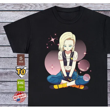 Android 18 Waifu Girl T Shirt Cosplay Tee Gift Ecchi 90s Anime Manga Japanese