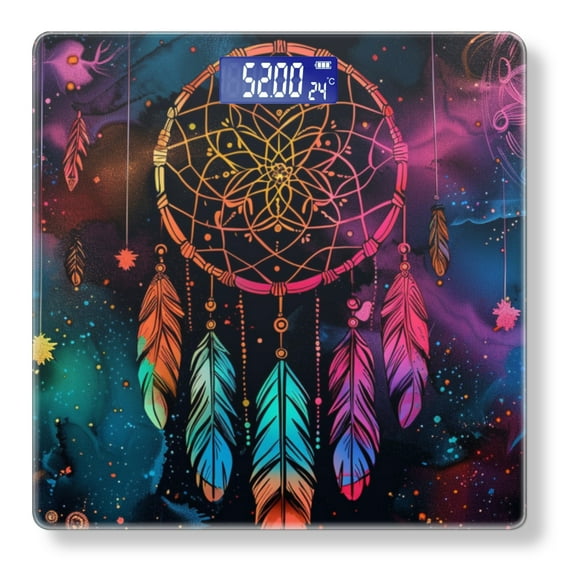 Bathroom Scale, Highly Accurate Digital Body Scale,Precisely Measures Weight up to 400 lbs-Dreamcatcher With Colorful Feathers Hanging