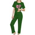 thumbnail image 5 of asdoklhq Silk Pajamas for Women 3PCS Women's Home Casual Pants Short Sleeves Tops and Shorts Pajamas Set Green XS, 5 of 8