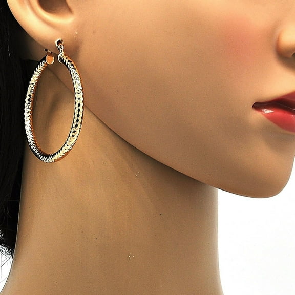 18K Gold Filled Disco Design Hoop Earrings 50mm